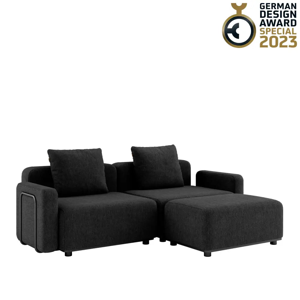 Cobana lounge sofa - 3 seater with armrest and pouf Black Outdoor lounge sofa