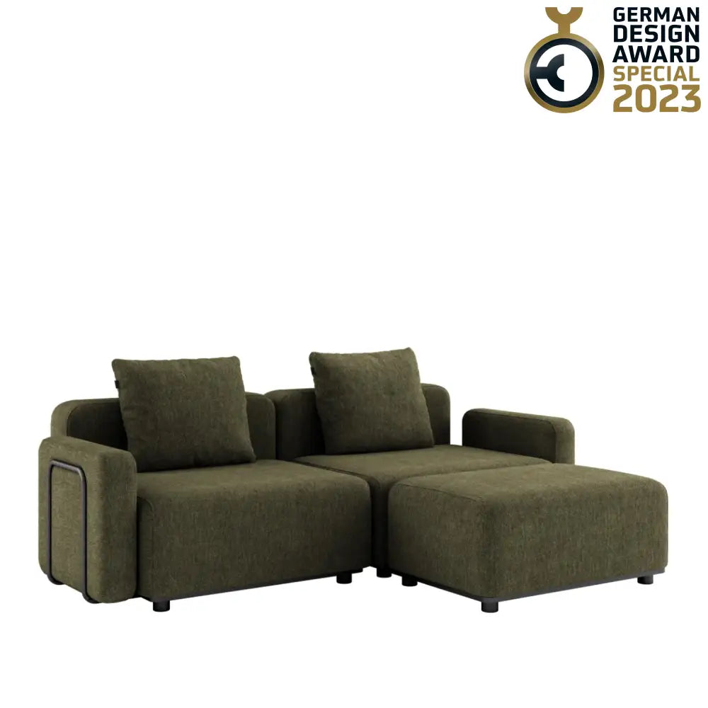 Cobana lounge sofa - 3 seater with armrest and pouf Kirra Olive Outdoor lounge sofa