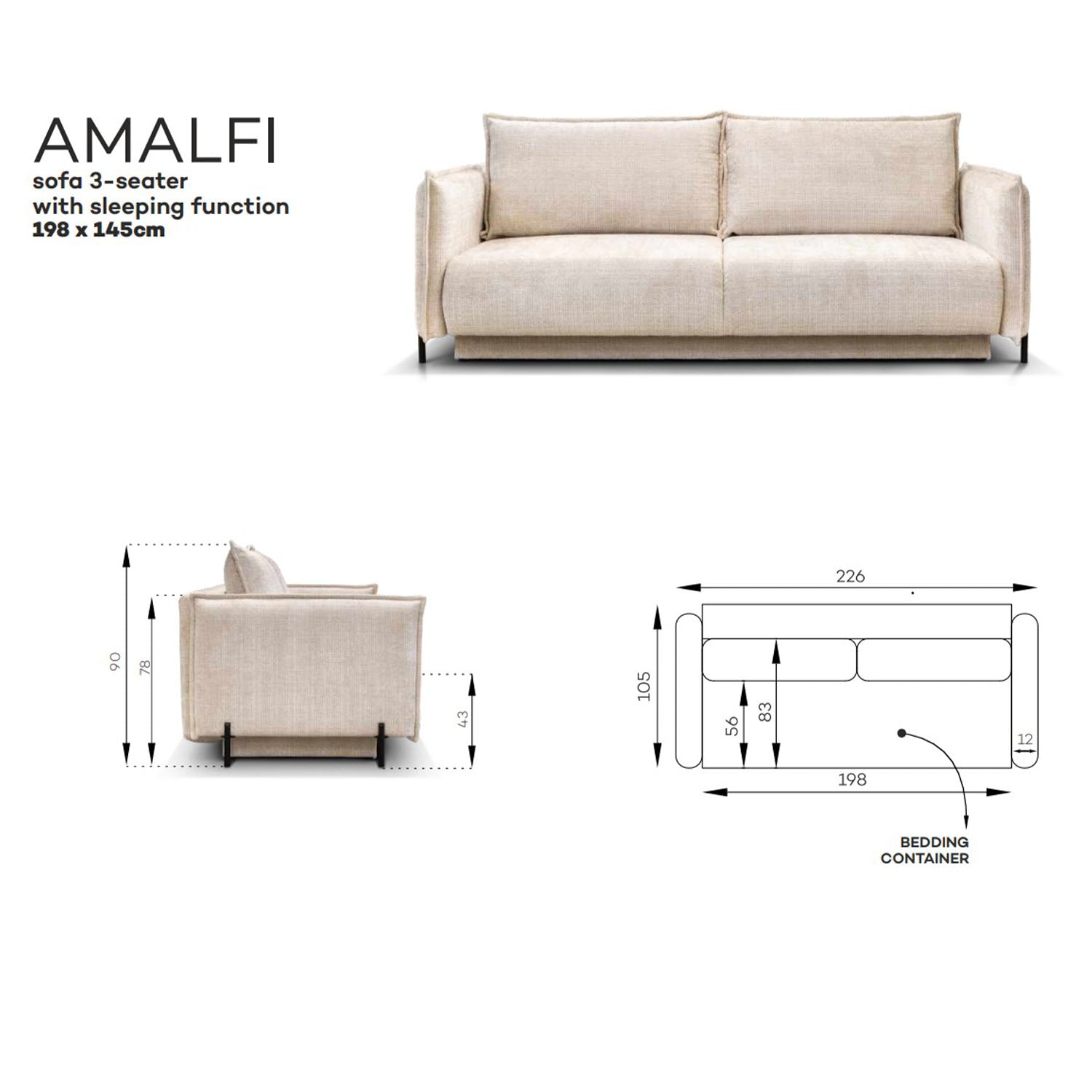 Amalfi sofa bed - 3 seater